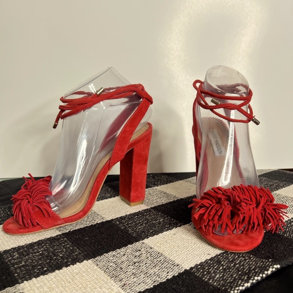 Steve Madden Women's Sass Red Suede Heels Sz 7 1/2 - Picture 1 of 4